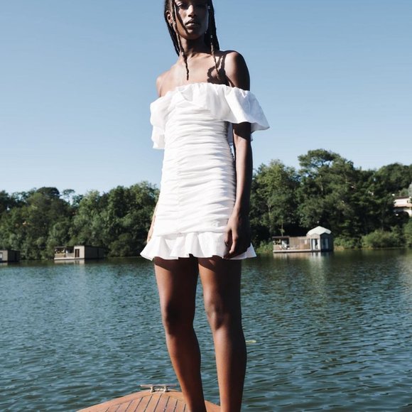 ZARA WHITE LINEN BLEND DRAPED DRESS WITH RUFFLES - Picture 10 of 10